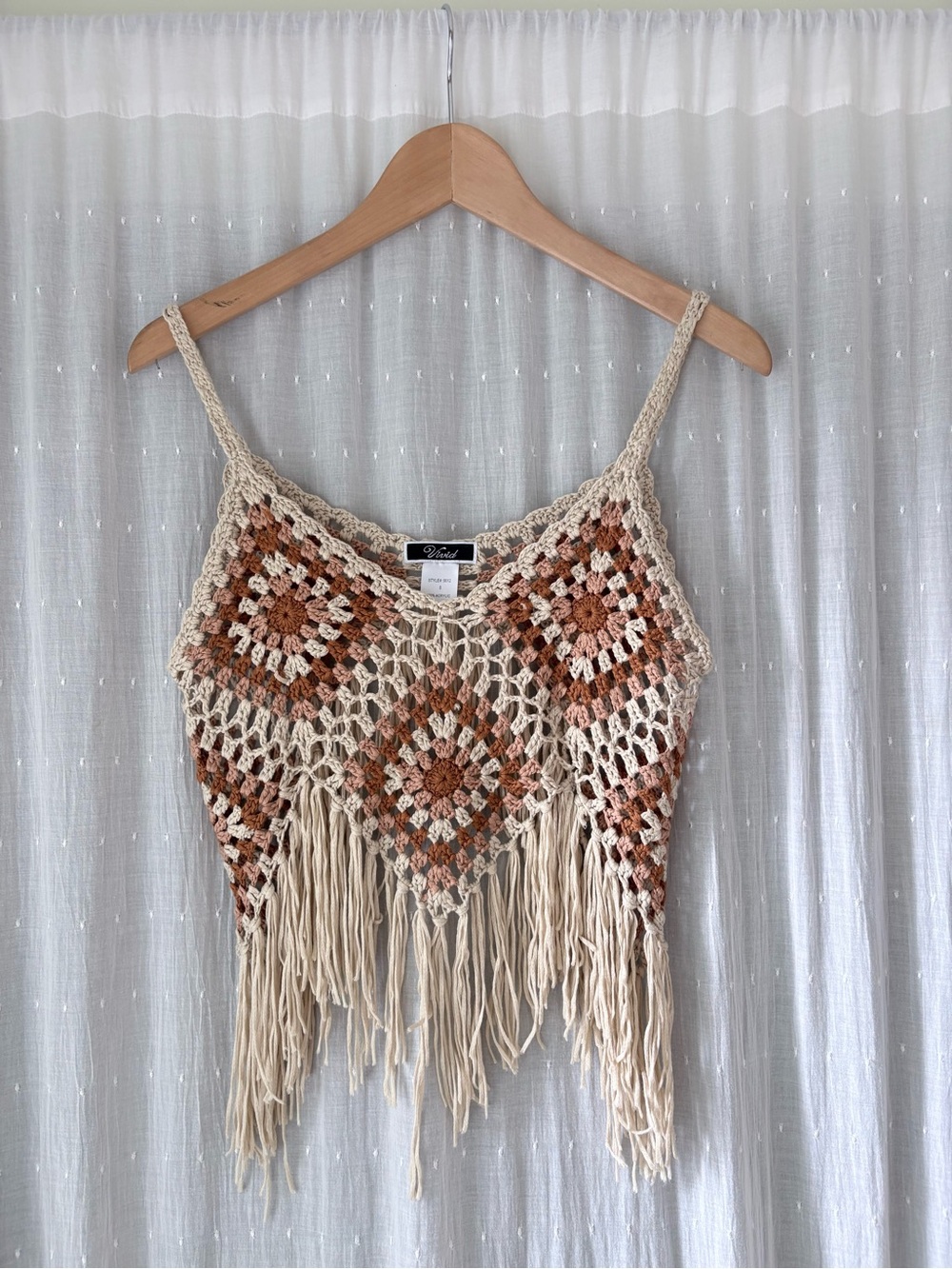 Vivid Crochet Fringe Top in Cream and Rust